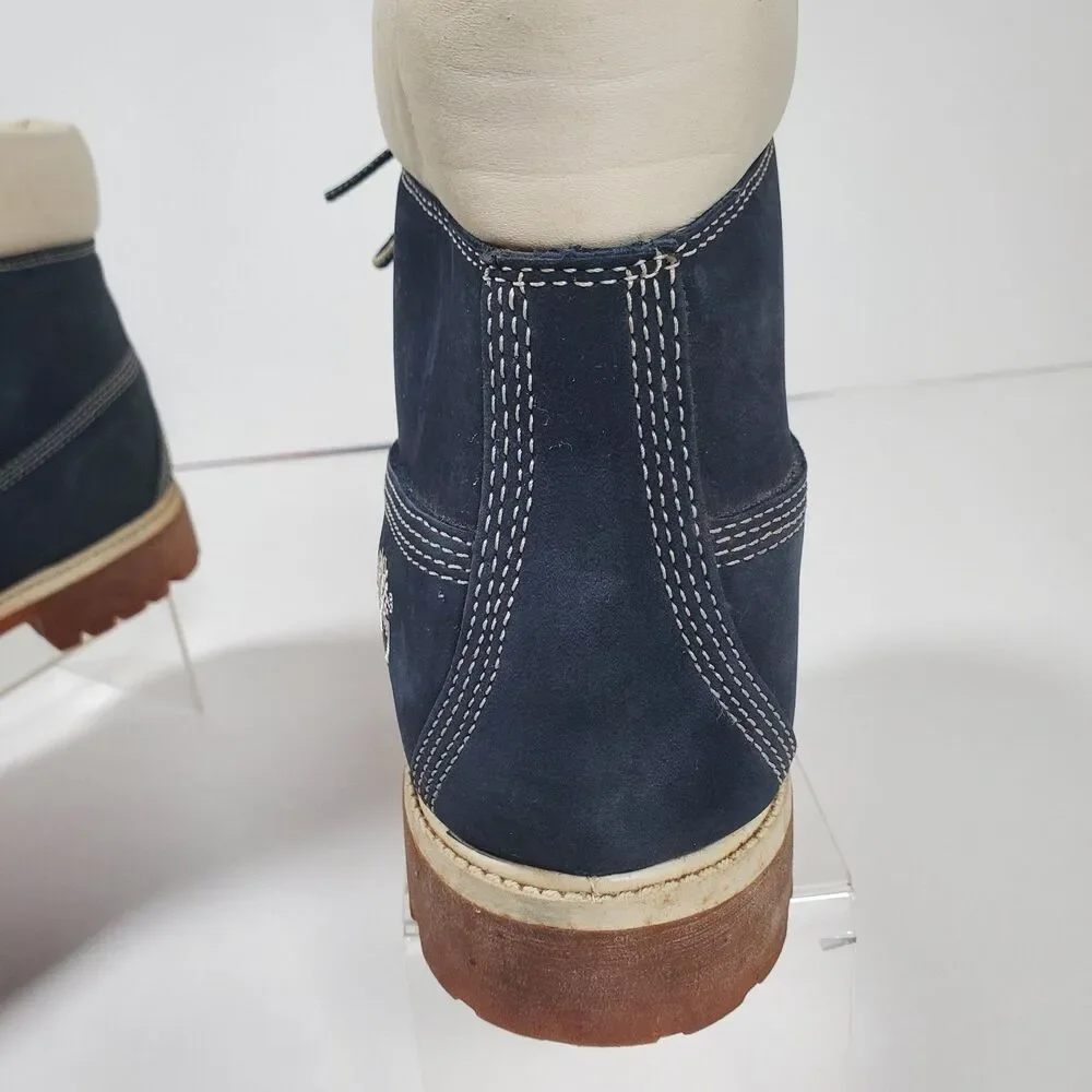 Timberland Men’s Premium 6-Inch Waterproof Boots 8.5M Navy Nubuck White Collar - Picture 9 of 16